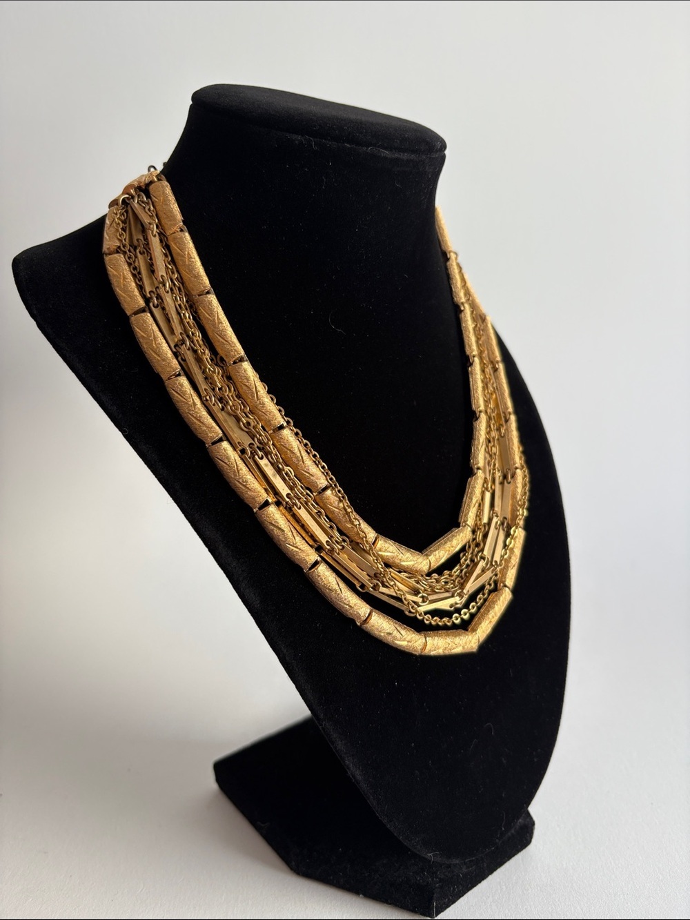 Vintage 1960s Multi Strand Gold Statement Necklace Women Jewelry - Picture 2 of 5